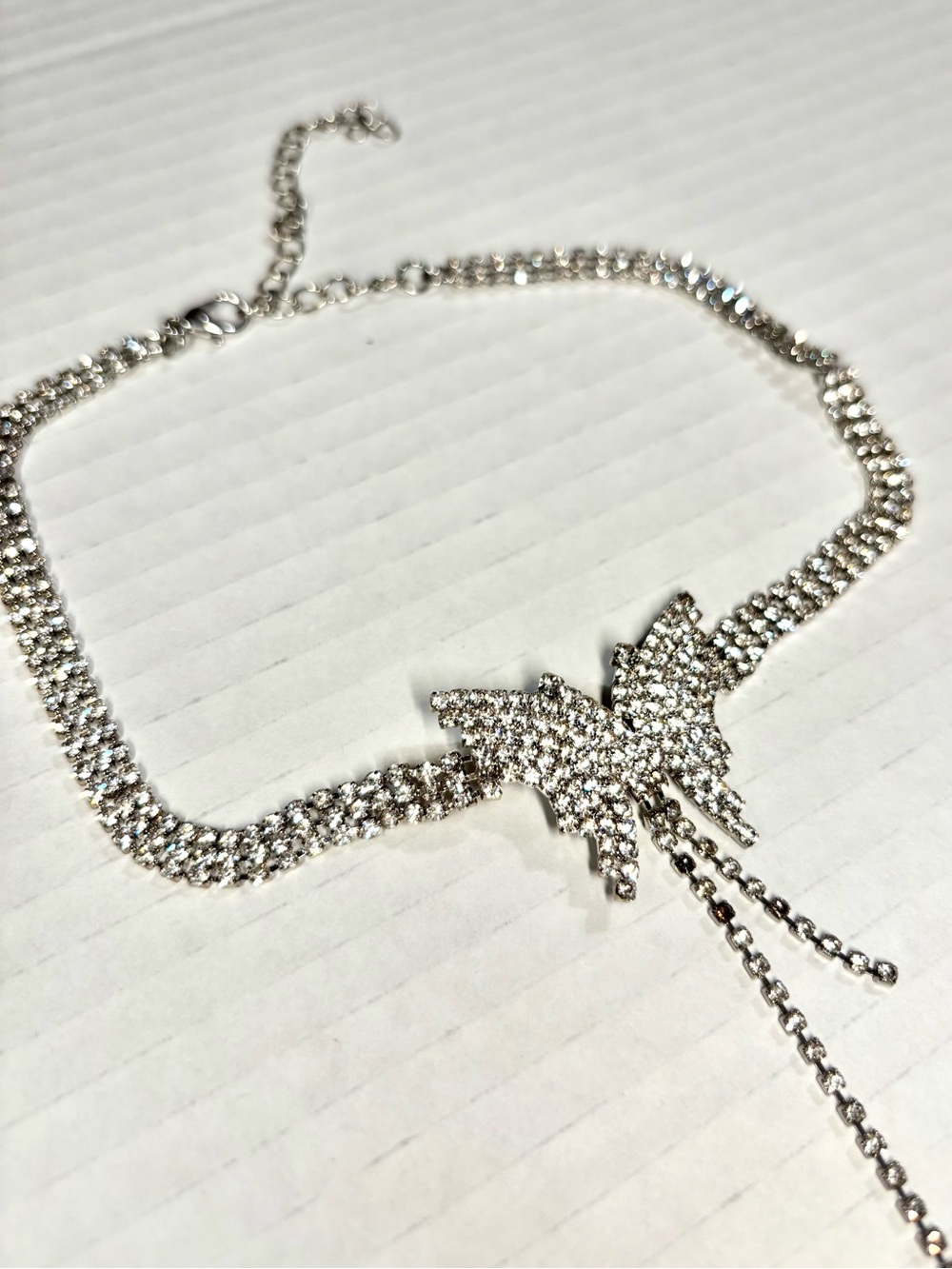 Y2K Silver Crystal Butterfly Choker Necklace - New! Jewelry Adjustable